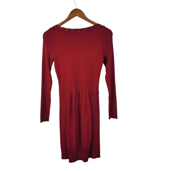 Cache Sweater Shirt Dress size Small Braided Trim Red Bodycon Stretch Red - Picture 5 of 6